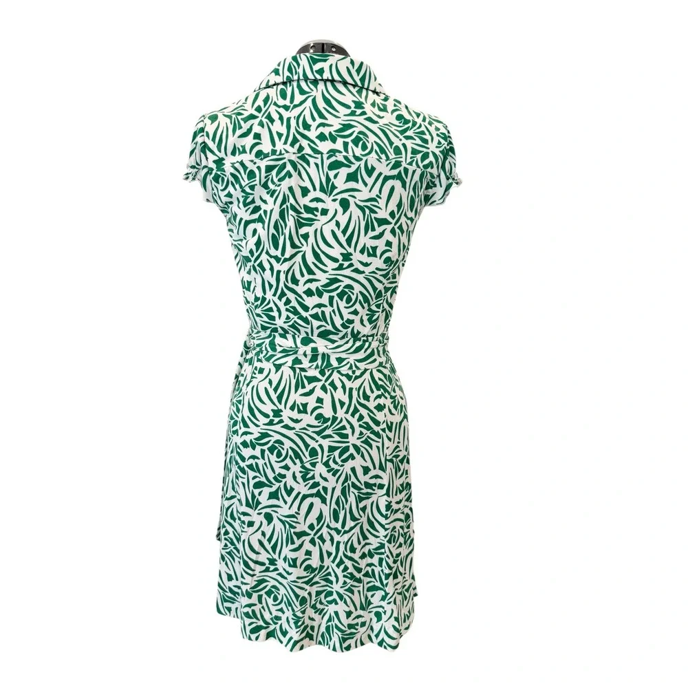 Tahari‎ Arthur S. Levine Green White Abstract Leaf Faux Wrap Dress Womens 4